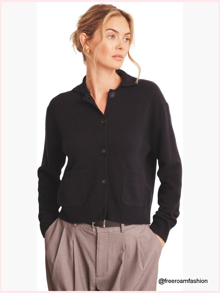 Luxe Cashmere Collared Cardigan - Relaxed Fit, Long Sleeve, Button Front